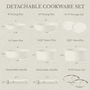 Home 11 pcs kitchen cookware sets with detachable handle