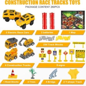 kizplays 260 pcs construction race tracks for kids toys